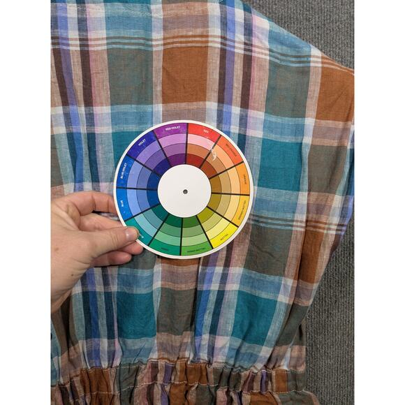 Bridge & Burn Wrap Dress Womens Small Linen Acadia Cap Sleeve Pockets Plaid - Picture 8 of 13